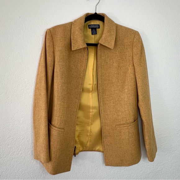 Lands' End Mustard Yellow Wool Blend Full Zip Lined Jacket Coat Women’s Size 4 - Picture 3 of 7
